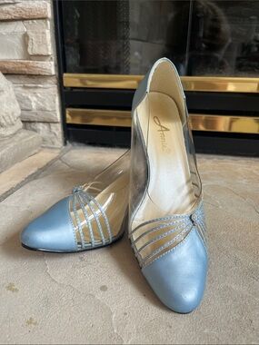 Annie Blue Pointed-Toe Pumps with Clear Panels